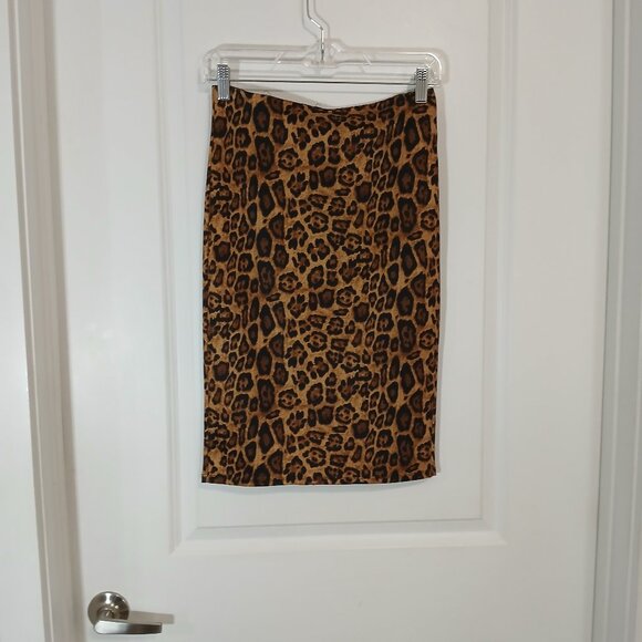 Forever 21 Leopard Print Pencil Skirt Women's Size S Bodycon Stretch Zip Back - Picture 2 of 7
